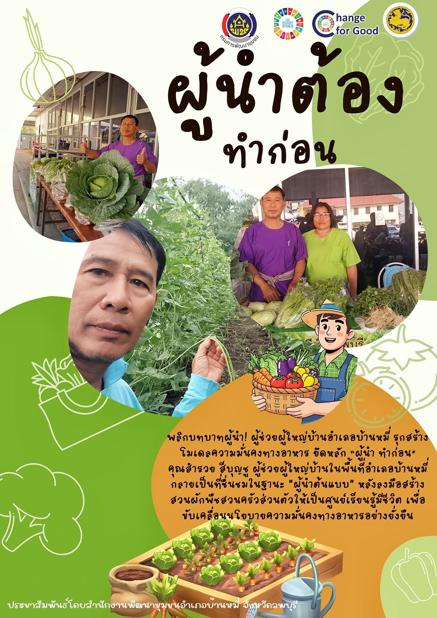 สำนักงานพัฒนาชุมชนอำเภอบ้านหมี่ ส่งเสริมกิจกรรม ผู้นำทำก่อน เพื่อดำเนินการสร้างความมั่นคงทางอาหารตามหลักปรัชญาของเศรษฐกิจพอเพียง ปี 2569