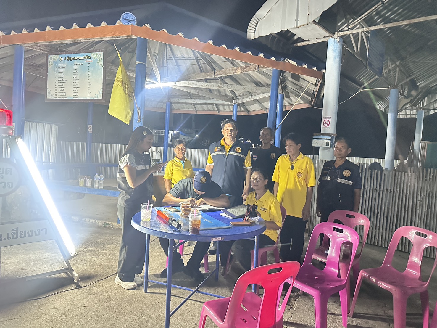 อำเภอบ้านหมี่ โดยสำนักงานพัฒนาชุมชนอำเภอบ้านหมี่ ร่วมกับคณะกรรมการกองทุนแม่ของแผ่นดินบ้านโพนทอง ม.6 ต.เชียงงา ตั้งด่านเดินเวรยามในหมู่บ้าน